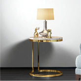 White Round Marble Side Table with Gold Stainless Steel Frame